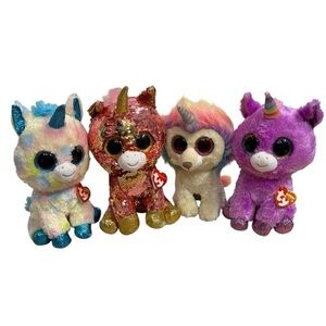 TY Plush Unicorn Set Of 4 With Tags Rosette Sunset Layla Blitz Stuffed Toy